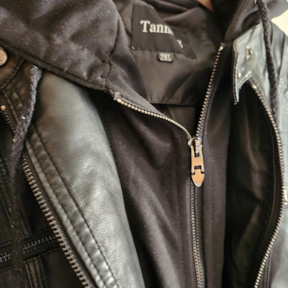 Women's Removable Hood Faux Leather Jacket XXL in Black - Picture 12 of 16